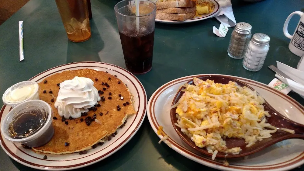 Country Scramble with Chocolate Chip Pancakes
